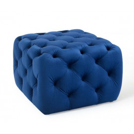 Blue Velvet Totally Tufted Square Ottoman Footstool