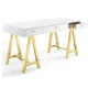 Glam High Gloss White Gold Metal Base Modern Desk