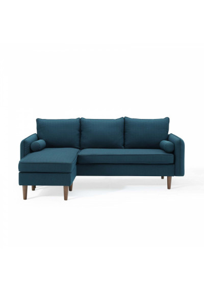 Sectional Sofa Left or Right Side Deep Blue Green Fabric Mid Century Flair