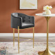 Charcoal Grey Button Tufted Velvet Gold 3 Leg Curved Counter or Bar Stool