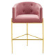 Dusty Rose Pink Button Tufted Velvet Gold 3 Leg Curved Counter or Bar Stool