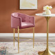Dusty Rose Pink Button Tufted Velvet Gold 3 Leg Curved Counter or Bar Stool