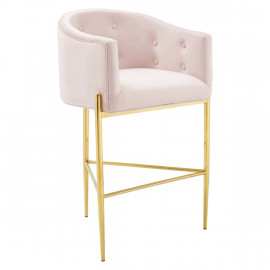 Blush Pink Button Tufted Velvet Gold 3 Leg Curved Counter or Bar Stool