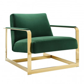 Emerald Green Velvet Square Gold Frame Arm Chair