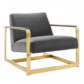 Grey Velvet Square Gold Frame Arm Chair