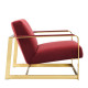 Red Maroon Velvet Square Gold Frame Arm Chair