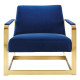 Blue Velvet Square Gold Frame Arm Chair