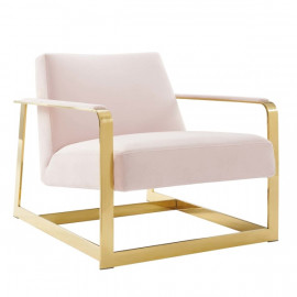 Light Pink Velvet Square Gold Frame Arm Chair