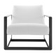 White Fabric Square Black Frame Arm Chair