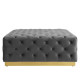 Grey Velvet Totally Tufted Square Ottoman Coffee Table Gold Base