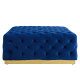 Blue Velvet Totally Tufted Square Ottoman Coffee Table Gold Base