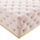 Soft Pink Velvet Totally Tufted Square Ottoman Coffee Table Gold Base