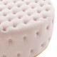 Soft Pink Velvet Totally Tufted Round Ottoman Coffee Table Gold Base