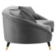 Grey Velvet Mid Century Curved Asymmetric Sofa 