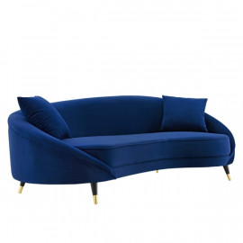 Blue Velvet Mid Century Curved Asymmetric Sofa 