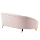 Soft Pink Velvet Mid Century Curved Asymmetric Sofa 