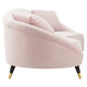 Soft Pink Velvet Mid Century Curved Asymmetric Sofa 