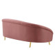 Dusty Pink Velvet Channel Tufted Back Curved Asymmetrical Sofa 