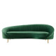 Green Velvet Channel Tufted Back Curved Asymmetrical Sofa 