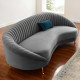 Grey Velvet Channel Tufted Back Curved Asymmetrical Sofa 