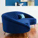 Blue Velvet Channel Tufted Back Curved Asymmetrical Sofa 