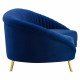 Blue Velvet Channel Tufted Back Curved Asymmetrical Sofa 