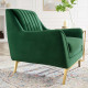 Flared Silhouette Channel Tufted Green Velvet Lounge Chair