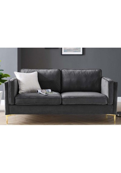 Charcoal Grey Velvet French Piping Gold Leg Sofa 