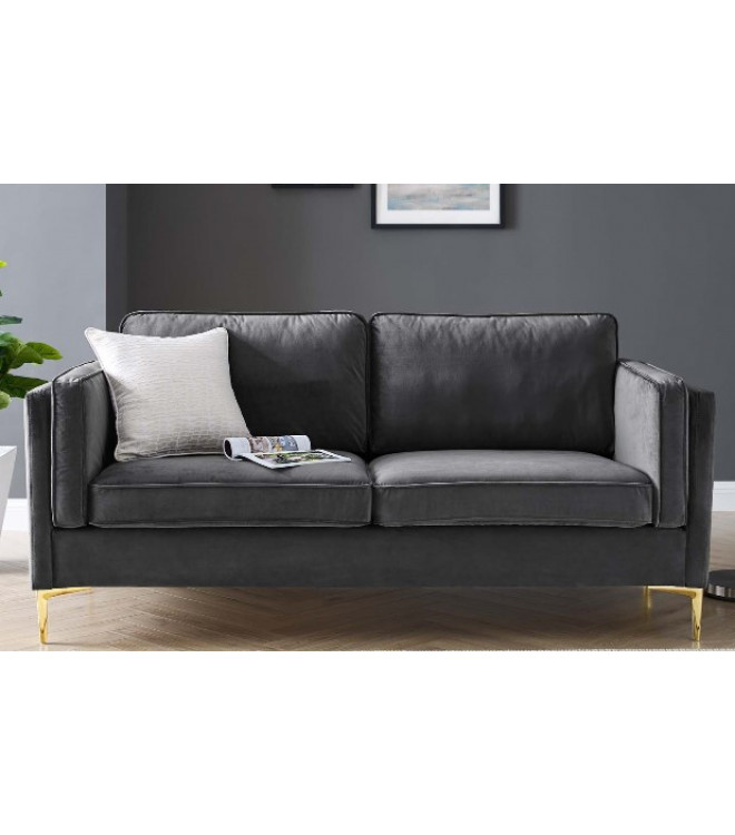 Charcoal Grey Velvet French Piping Gold, Black Leather Sofa With Silver Studs