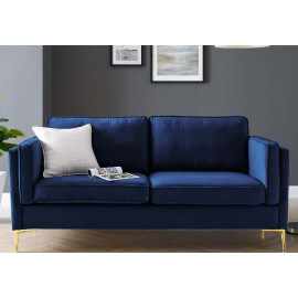 Blue Velvet French Piping Gold Leg Sofa 