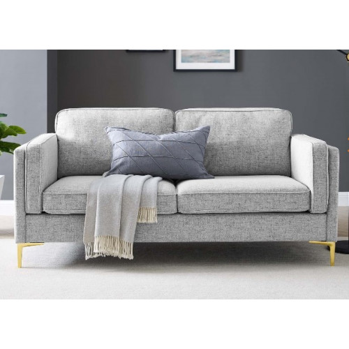 Light Grey Fabric French Piping Gold Leg Sofa 