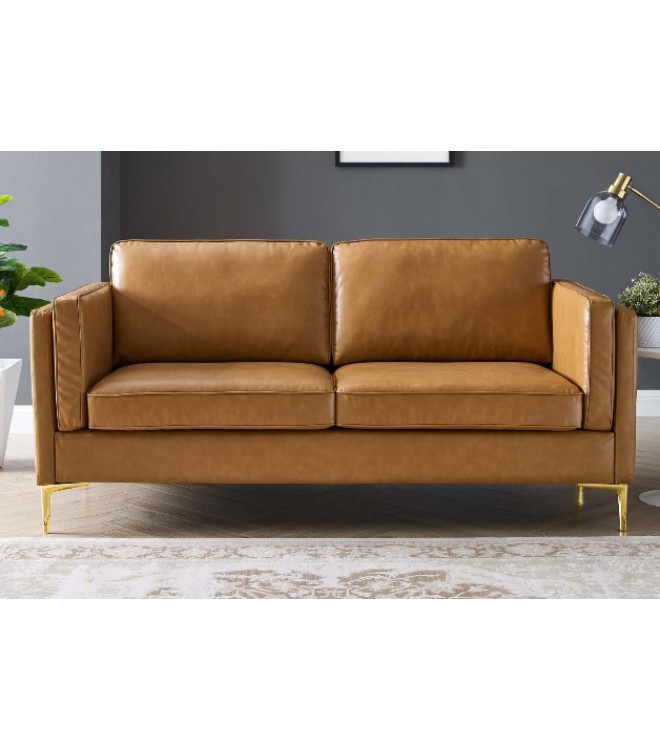 Tan Vegan Leather French Piping Gold, Vegan Leather Couch