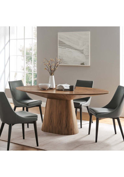 Modern Design Walnut Color Oval Dining Table 