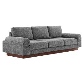 Grey Fabric Large Rolled Arm Wood Base Sofa