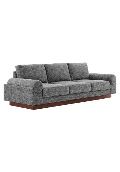 Grey Fabric Large Rolled Arm Wood Base Sofa