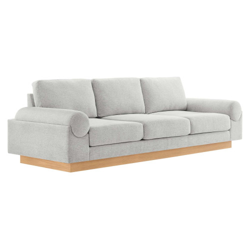 Light Grey Fabric Large Rolled Arm Wood Base Sofa