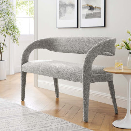 Grey Taupe Boucle Open Curved Back Bench