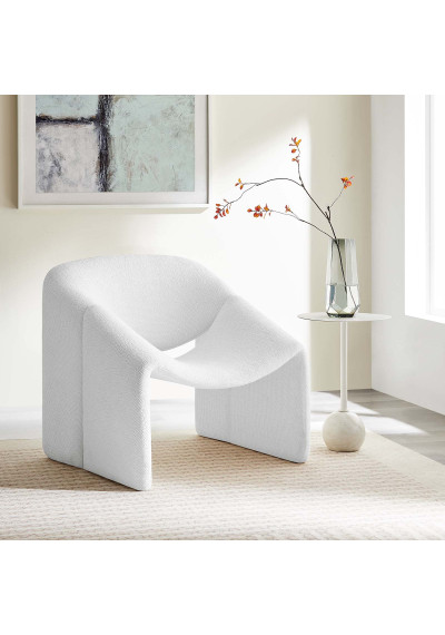 Contemporary Unique Curve Textured White Chenile Accent Chair