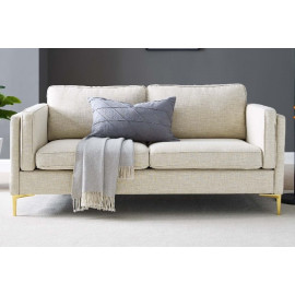 Beige Fabric French Piping Gold Leg Sofa 