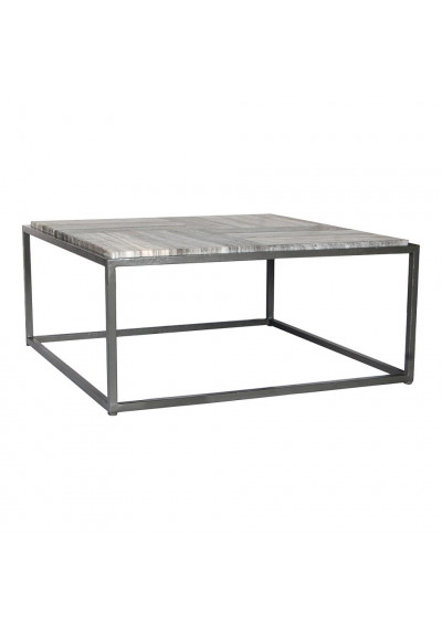 Charcoal Grey Marble Striped Top & Dark Iron Base Square Coffee Table