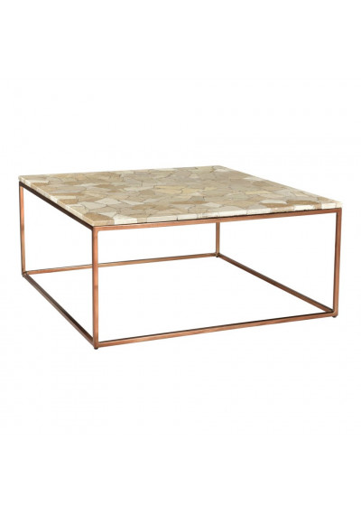 Natural Beige Marble Top & Copper Toned Iron Base Square Coffee Table