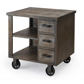 Industrial Metal Accent Table on Wheels