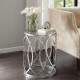 Silver Metal Eyelet Glass Top Accent End Table