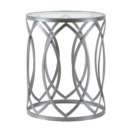 Silver Metal Eyelet Glass Top Accent End Table