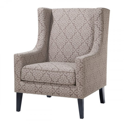 Beige Lace Print Wing Backed Parlor Chair