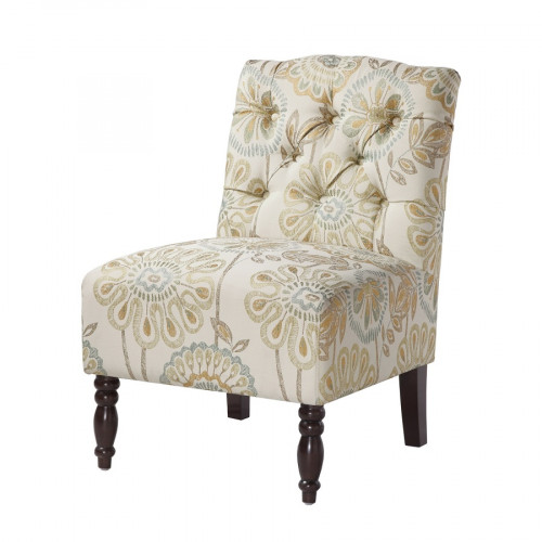Floral Tufted Armless Accent Slipper Chair
