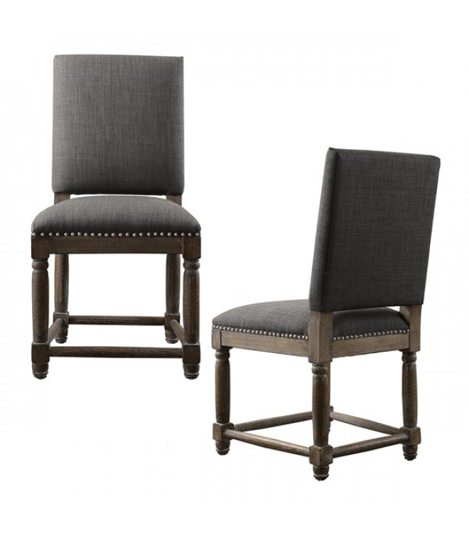 Grey Fabric Dining Chairs Nail Head, Grey Linen Nailhead Dining Chairs