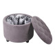 Grey Fabric Round Storage Ottoman Footstool