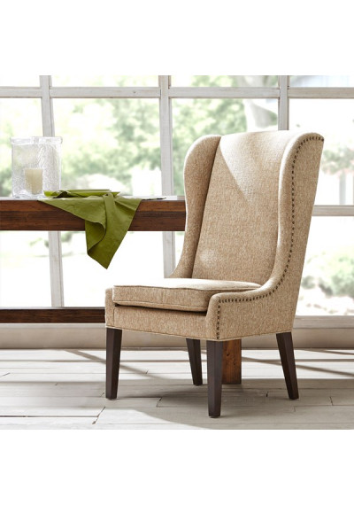 Beige High Back Dining Chair Nail Detailing