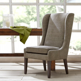 Grey High Back Dining Chair Nail Detailing